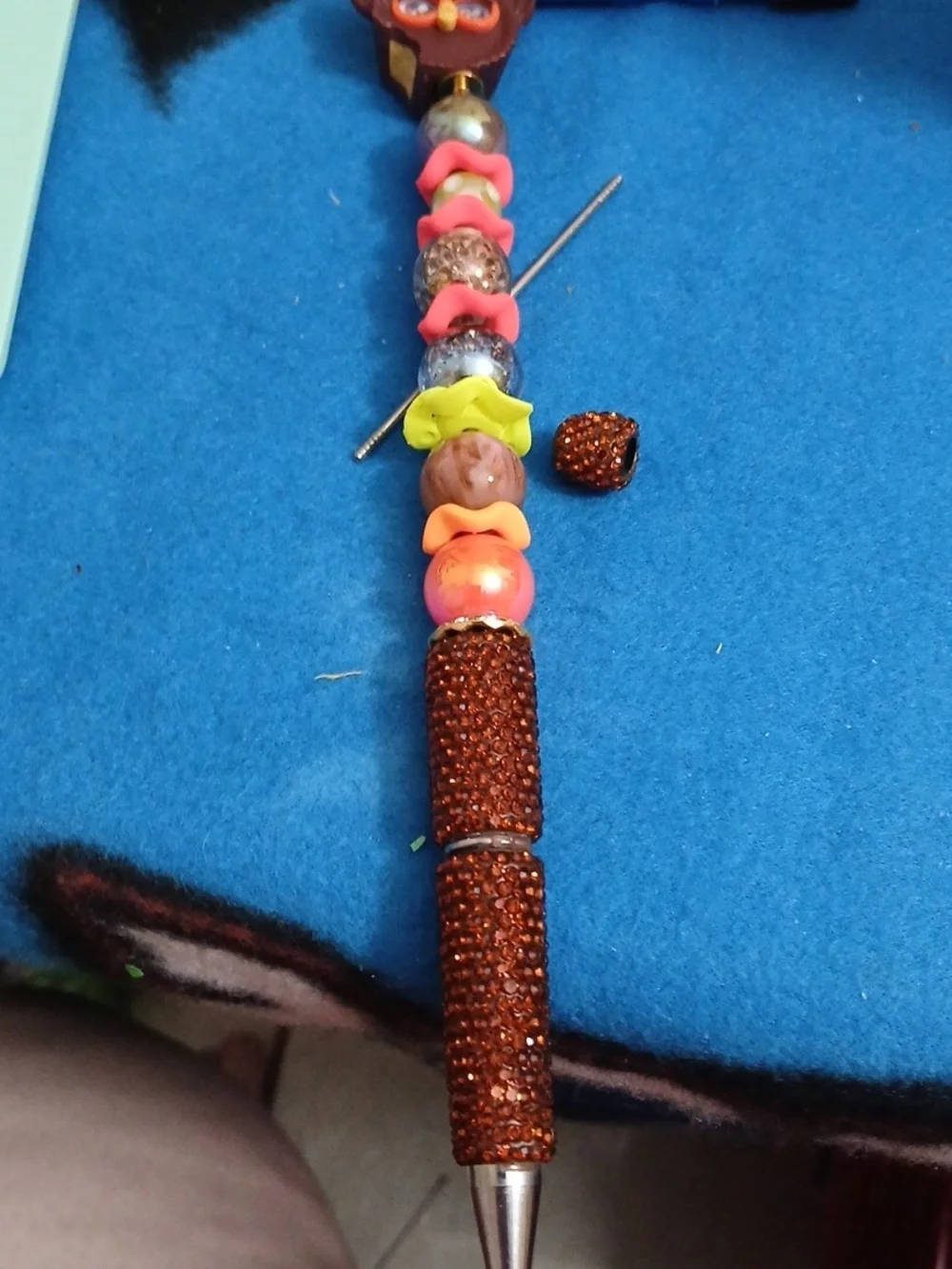 Handcrafted Multicolor Beaded Pendant with Brown Rhinestone Accents